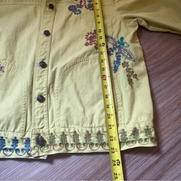 Coldwater Creek Green Denim Twill Paisley Embroidered Boho Jacket large - Picture 7 of 9